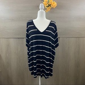 Rue+ Black and White Striped Tee Shirt